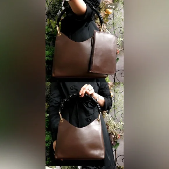 SOLD-SOLD- Gucci Brown Handbag with Black Bamboo Handle - Picture 1 of 14